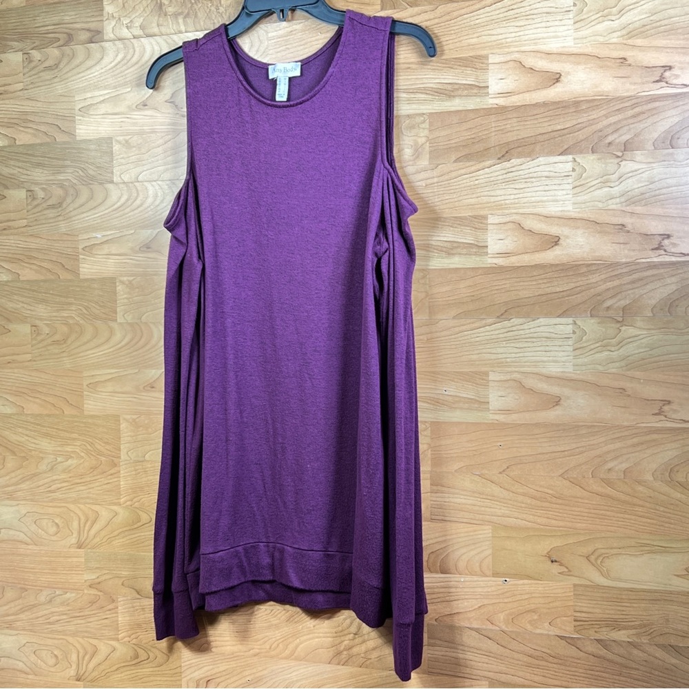AnyBody Medium Long Sleeve Cold Shoulder Knit Lightweight Burgundy Top